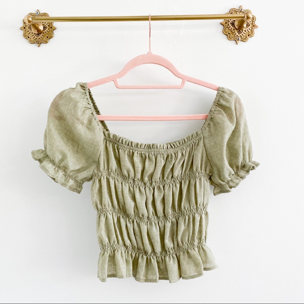 Favlux Boutique Green Smocked Puff Sleeve Top